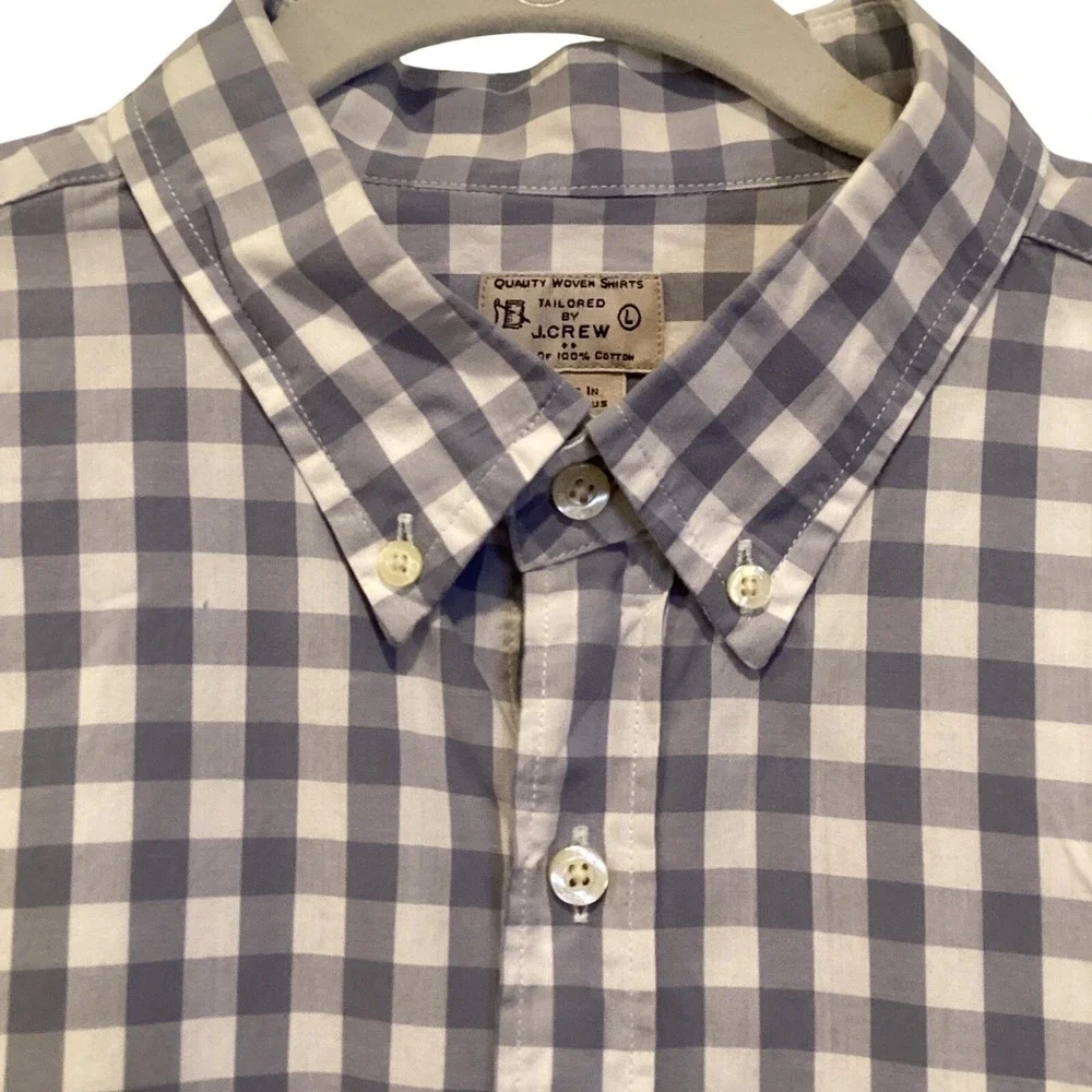 J.Crew Long Sleeve Button Down Shirt Gingham Light Blue White Check - Large